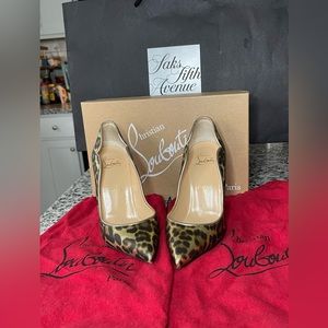 Christian Louboutin Hot Chick 100 Coins Leopard Stilleto Pumps Gold Silver 36.5